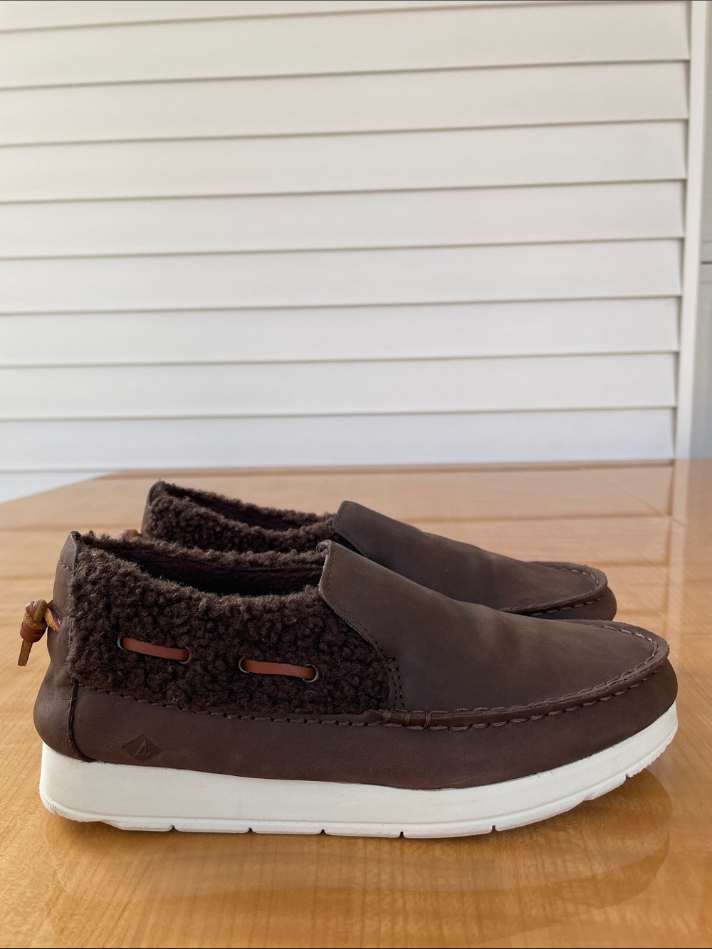 Sperry Women's Moc-Sider Leather Teddy Shoes Size 6.5 Brown Faux Fur